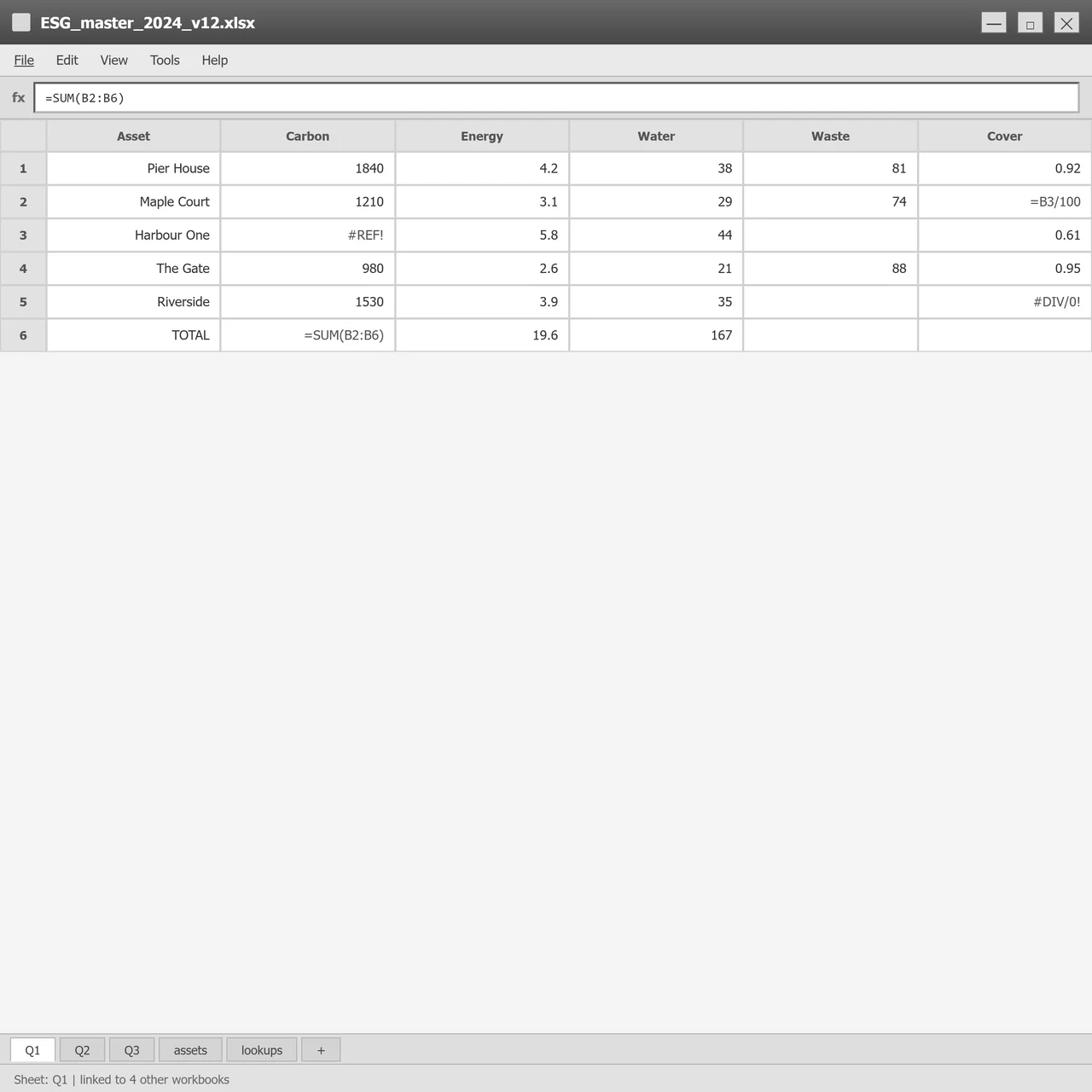 ESG data spreadsheet with figures entered by hand and no link back to the source